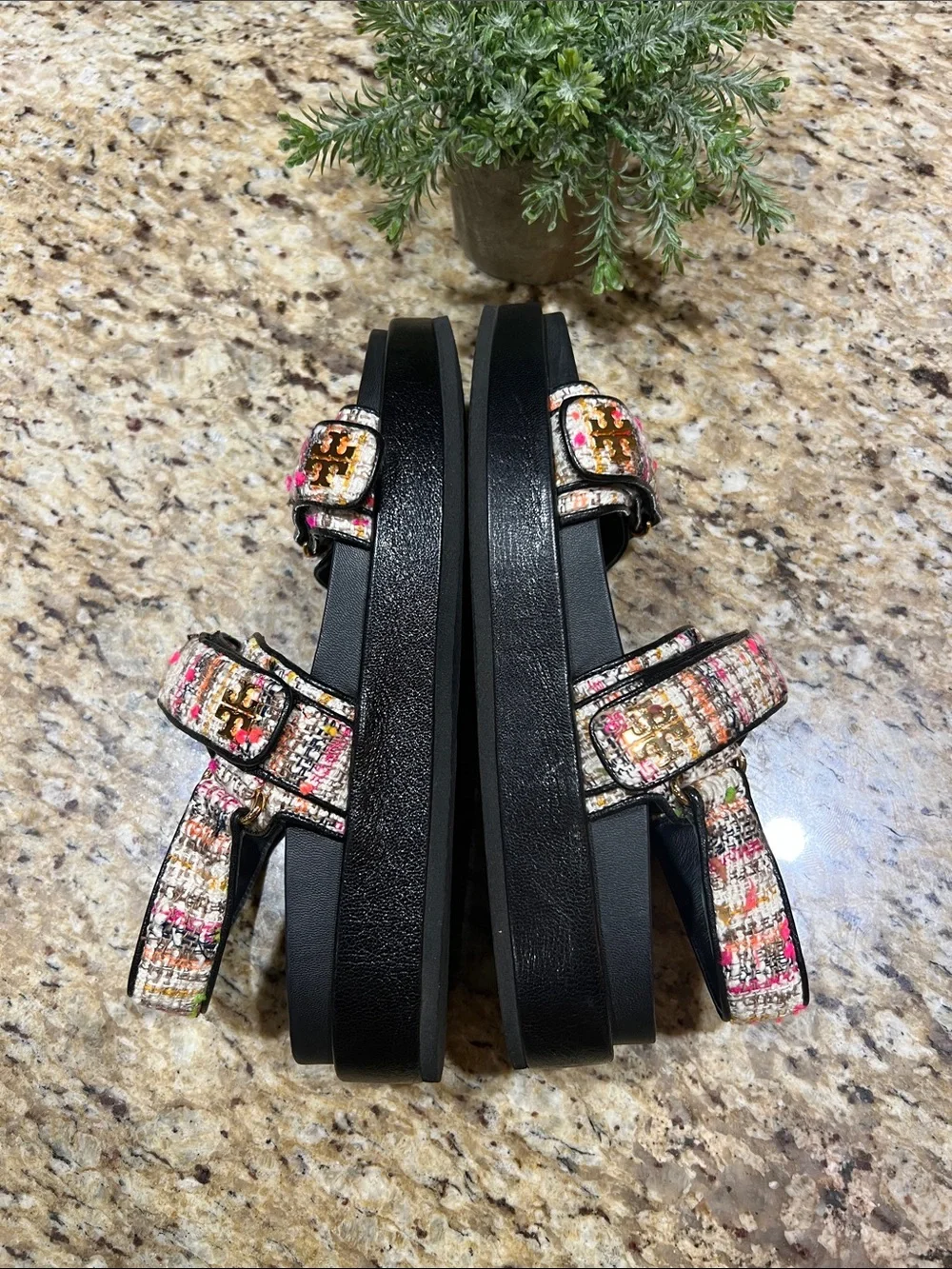 Tory Burch Kira Tweed Leather Slingback Sandals 10M